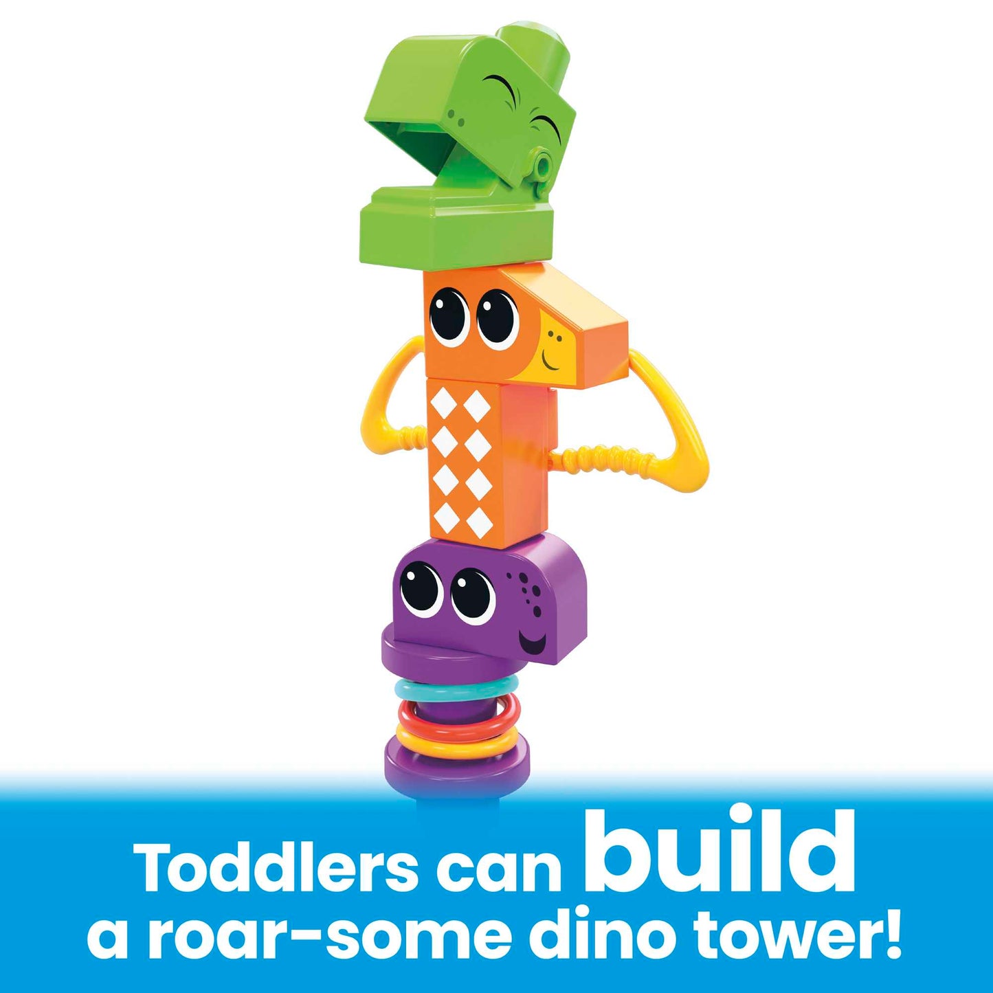 MEGA Bloks Squeak 'n Chomp Dinos Sensory Building Toys For Toddlers 1-3 (24 Pcs)